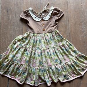 SweetHoney Brown and Pink Floral Kids Dress